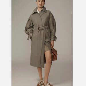 Anthropologie Belted Trench Coat Jacket Size L NWT Military Olive Green Large